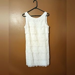 White House Black Market two tier Ruffled Lace Sheath Mini Dress 6 White Formal